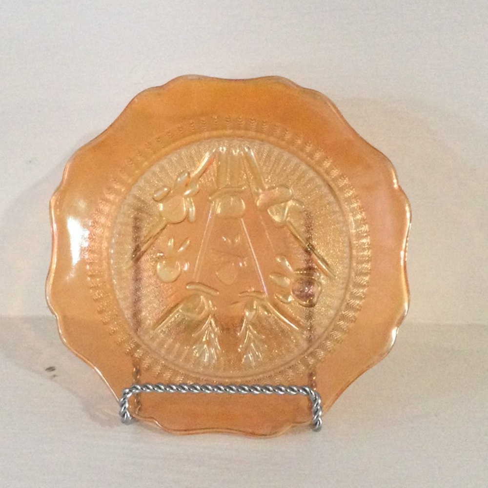 Vintage 1960's Orange Carnival Glass Depression Glass Small Decorative Plate